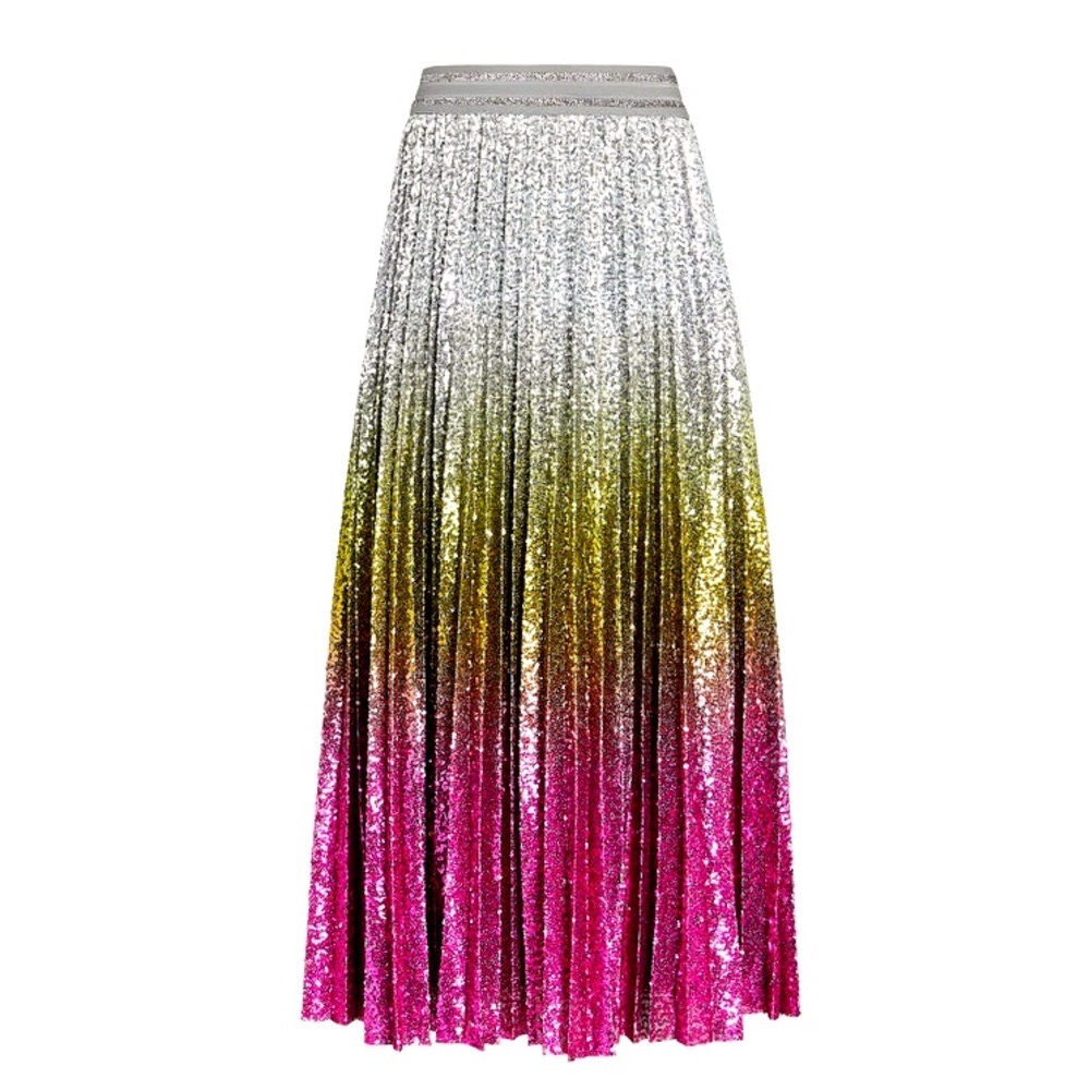 Le Superbe Flamingo Colossus Pleated Sequined Midi Skirt (L) NEVER WORN.